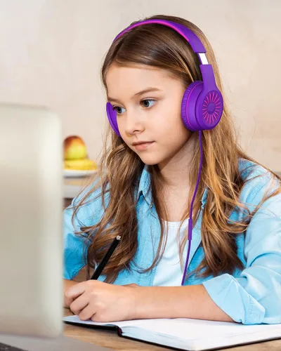Vista 10 de ELECDER i45 - Auriculares para niños con cable para la escuela, color negro