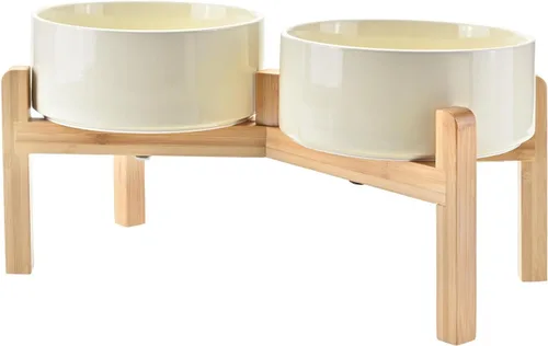 Vista 29 de SPUNKYJUNKY Cuencos elevados de cerámica para perros, 5.1 pulgadas, para comida de perros y gatos, cuencos elevados con soporte de bambú Negro
