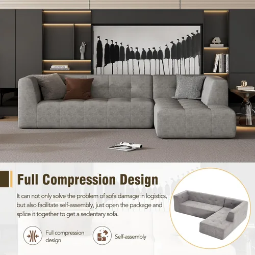 Vista 87 de Sofá modular en forma de L de 100.7 pulgadas con otomana extraíble, modernos sofás de 3 plazas con dos reposabrazos y patas de metal, cómoda tela