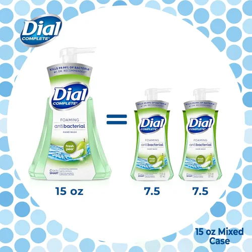 Vista 6 de Dial Jabón de manos espumoso antibacteriano completo, 60 onzas de jabón de manos espumoso. Paquete variado de 2 aromas de agua de manantial/pera, 15