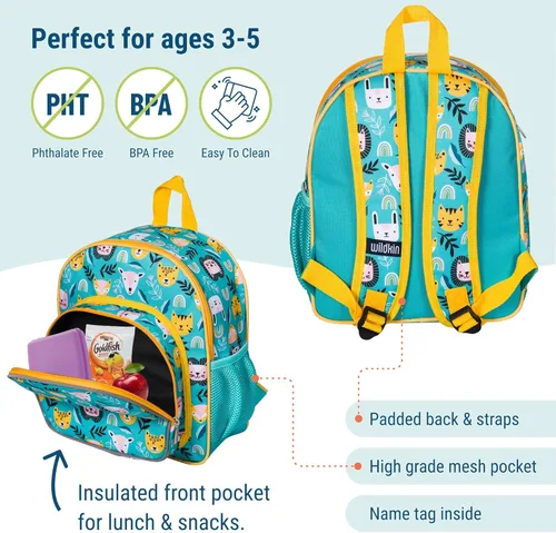 Vista 3 de Wildkin Mochila infantil de 12 pulgadas, acolchada, ajustable, ideal para guardería y viajes (animales de fiesta)