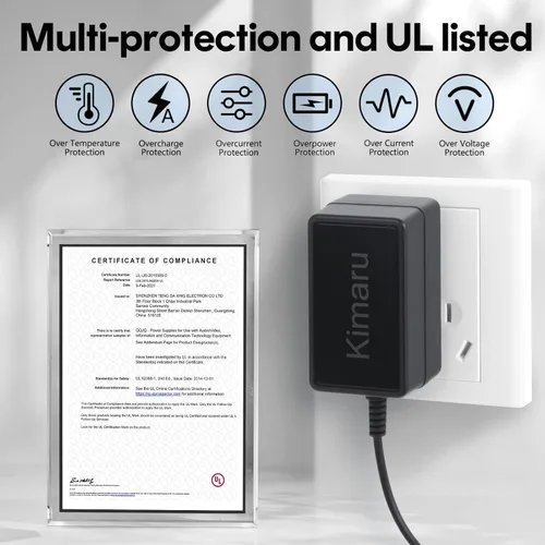 Vista 4 de Kimaru Adaptador de corriente de 12 V 2 A, certificación UL, 12 voltios, 2000 mA, cable de alimentación de CA a CC con 5 puntas para tiras LED