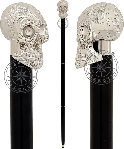 Vista 14 de Bastón de madera con diseño de cabeza de calavera, regalo vintage para hombres y mujeres, bastón de madera dura, mango de latón macizo, bastón