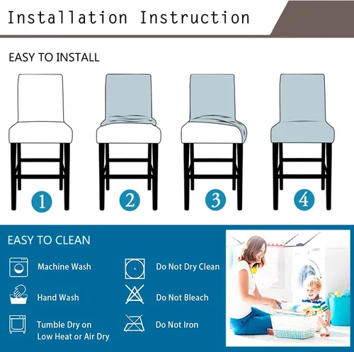 Vista 7 de Fundas para taburete de silla de bar, elásticas, extraíbles y lavables, para comedor giratorio corto (beige, juego de 2)