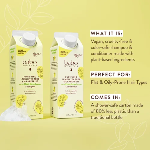 Vista 5 de Babo Botanicals Purifying Lemon Tea Tree & Grapefruit Shampoo + Bundle with Conditioner – For Flat, Oily Prone Hair – Add body & shine - Passion