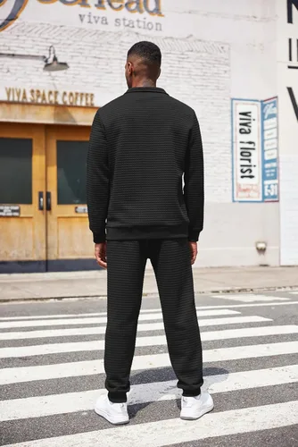 Vista 3 de COOFANDY Conjunto deportivo de 2 piezas para hombre, ajuste relajado, con media cremallera, para correr