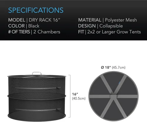 Vista 5 de AC Infinity Rejilla de secado de hierbas, red de malla colgante de 2 capas para plantas, semillas y brotes, 18 pulgadas de diámetro para carpas