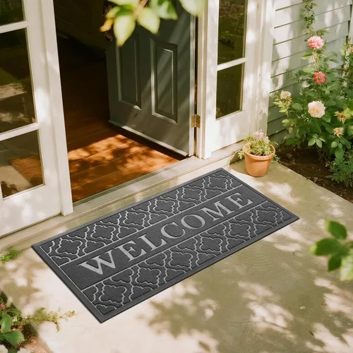 Vista 19 de Yimobra - Tapete de bienvenida impermeable y antideslizante para interiores y exteriores, resistente, para todo tipo de clima, bajo perfil
