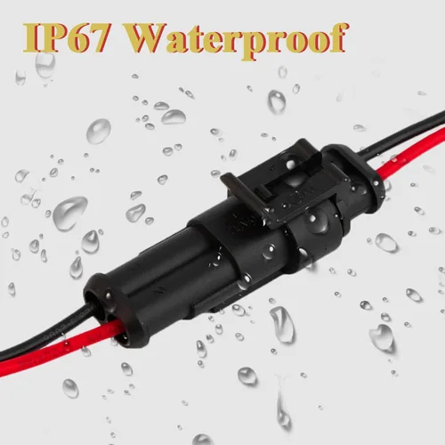 Vista 5 de Conectores eléctricos impermeables de 2 pines de 16 AWG, macho y hembra, de 16 AWG, kit de enchufe de arnés de cable adecuado para automóvil