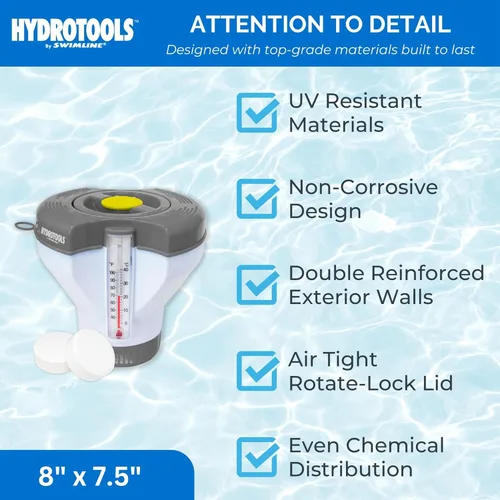 Vista 7 de SWIMLINE HYDROTOOLS Dispensador Flotante Inteligente de Cloro para Piscinas Sobre Tierra y Enterradas, Spas con Termómetro Indicador de Recarga