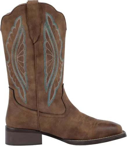 Vista 3 de J's.o.l.e Botas vaqueras para mujer, punta cuadrada, pantorrilla ancha, botas vaqueras bordadas