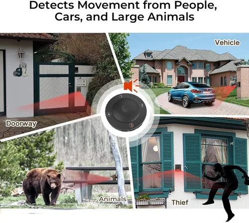 Vista 4 de Alarma de entrada inalámbrica de largo alcance solar de eMACROS para exteriores, resistente a la intemperie, sensor y detector de movimiento