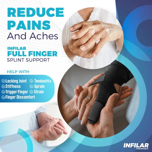 Vista 2 de Férula de dedo de gatillo para hombres y mujeres, férula ajustable de uno o dos dedos, soporte completo para la mano y la muñeca para esguinces