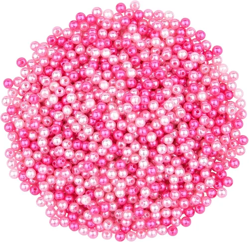Vista 7 de Hapeper Paquete de 1000 cuentas de perlas de plástico de 0.236 pulgadas, perlas artificiales redondas con agujero para manualidades, joyería, Beige