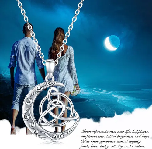 Vista 7 de Collar de pentagrama de plata de ley con triple luna, diosa celta, nudo celta, nudo de brujas, pentáculo, sol y luna, hécate, tetragrammaton, collar