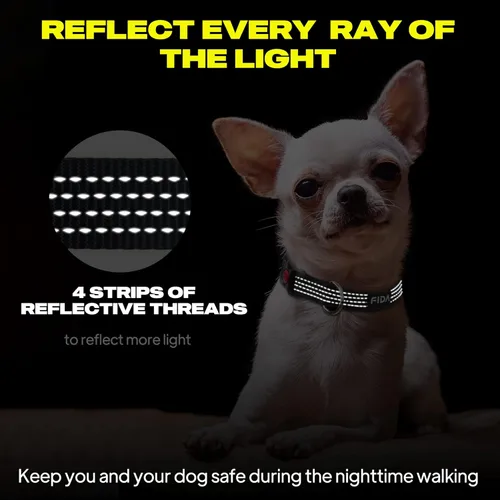 Vista 3 de Fida Collar reflectante para perro, collares de nailon para perros con colores neón para perros pequeños, medianos y grandes, de alta visibilidad