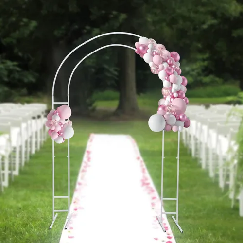 Vista 5 de Soporte de fondo de arco de boda de metal de 7.2 pies, soporte de telón de fondo de arco de globo blanco, marco de arco de boda para ceremonia