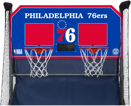 Vista 2 de Pop-A-Shot - Home Dual Shot Arcade Basketball Game with NBA Graphics l Sensor Scoring l 16 Game Modes l 7 Balls l Foldable Storage l for All NBA Fans