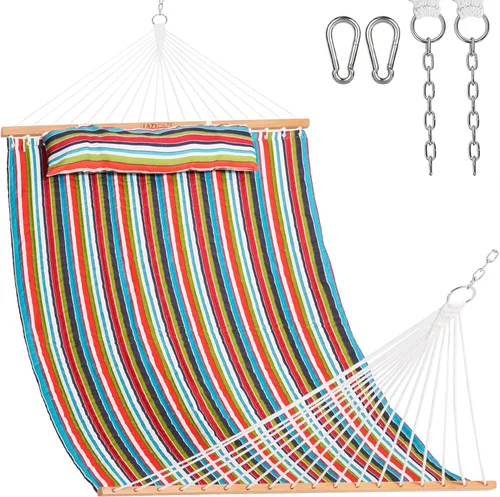 Vista 8 de Lazy Daze Hammocks - Hamaca doble de tela acolchada de 12 pies con barras de suspensión y almohada desmontable, capacidad de carga de 450 libras