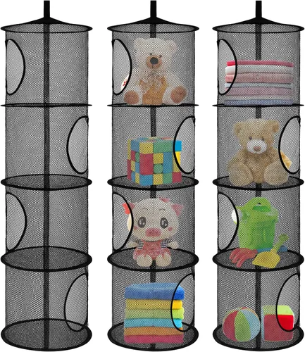Vista 15 de Coastal Rose 2Pcs Red de Almacenamiento de Animales de Peluche Plegable o Hamaca Organizadora, 4 Compartimentos de Malla Colgante