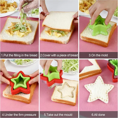 Vista 7 de Cortador y sellador de sándwiches, forma de corazón redondo, 3 piezas, molde de prensa para sándwiches + 8 piezas de acero inoxidable mini