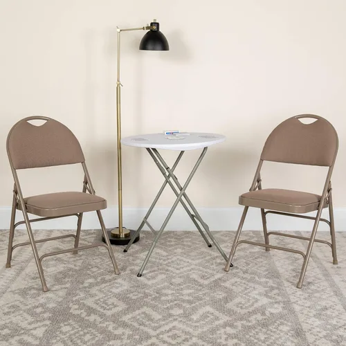 EMMA + OLIVER Paquete de 4 sillas plegables de metal de tela beige fácil de transportar Tela beige/marco beige