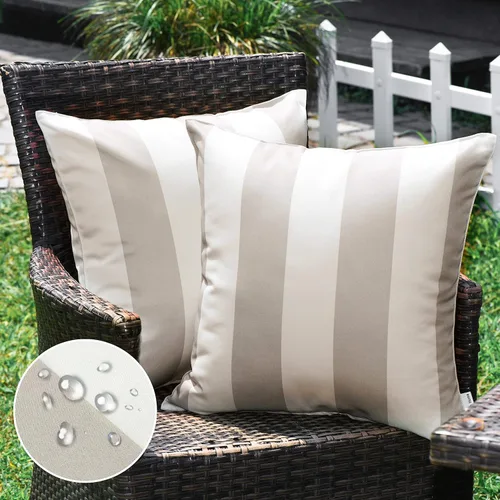 Vista 16 de WESTERN HOME WH - Juego de 2 fundas decorativas de cojín para exterior, a rayas, impermeables, de poliéster, para jardín, casa de campo moderna