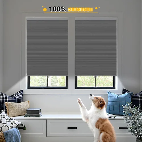 Vista 4 de Persianas Celulares Sin Cable, Persianas Opacas para Ventana para el Hogar, 22W x 48H, Plata Fría (Opaca)