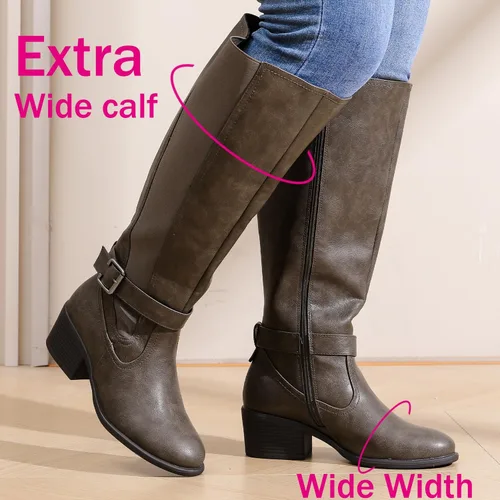 Vista 2 de Luoika Botas altas hasta la rodilla extra anchas para mujer, botas altas de invierno de ancho ancho.