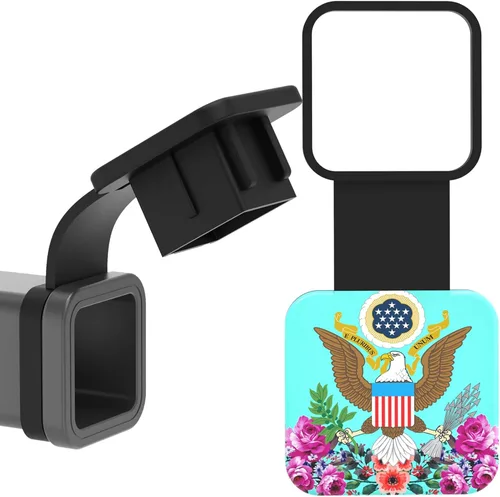 Cubierta de enganche de remolque de flores de bandera estadounidense de 2 pulgadas, enganche de tubo receptor de goma de 2'', divertidas cubiertas