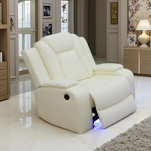 Vista 18 de Juego de muebles de sala de estar, juego de sofá reclinable eléctrico con luz LED, sofá de cuero negro y 2 sillas, modernos juegos reclinables