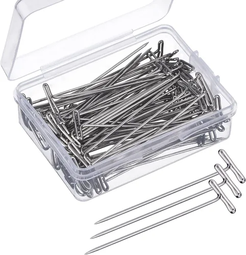 Mudder Paquete de 100 pines en T para peluca de 2 pulgadas con caja de plástico, color plateado