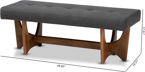 Vista 8 de Baxton Studio Theo Mid-Century - Banco tapizado de tela gris oscuro con acabado de nogal