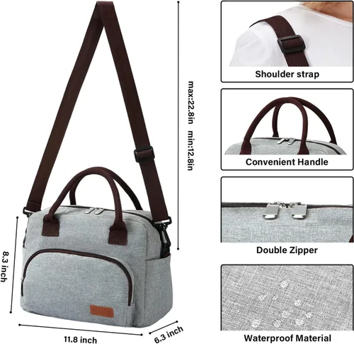 Vista 4 de Siltamu Bolsa de almuerzo para mujer, bolsas de almuerzo para mujer con una correa de hombro ajustable, lonchera para mujer, bolsa de almuerzo