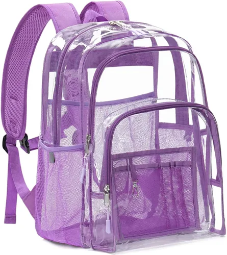 Vista 10 de Mochila transparente grande de doble capa, 17 pulgadas, resistente, transparente, para universidad, trabajo, Beige, Grande, Mochila de doble capa