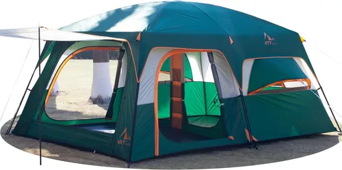 Vista 12 de KTT Extra Large Tent 12 Person,Family Cabin Tents,2 Rooms,3 Doors and 3 Windows with Mesh,Straight Wall,Waterproof,Double Layer,Big Tents for