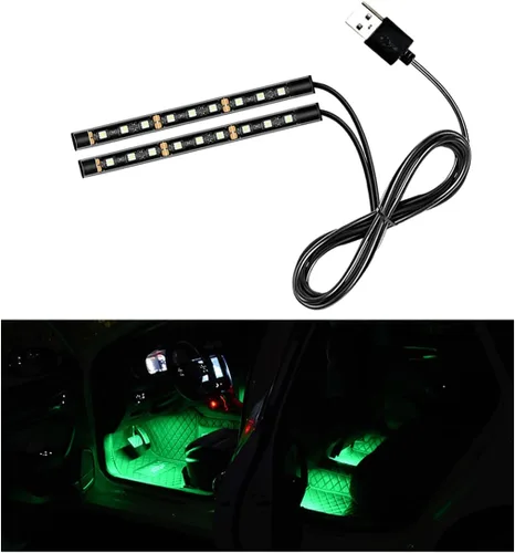 Vista 11 de Tira de luz LED para coche, 24 LEDs RGB neón para interior, luz ambiental nocturna de 12V debajo del salpicadero, lámpara decorativa