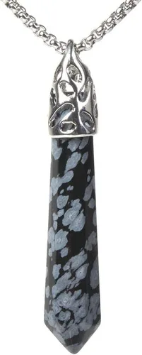 Justinstones Collar de cadena de acero inoxidable con colgante hexagonal de chakra de Reiki puntiagudo, caja de regalo de hierro de 20 pulgadas