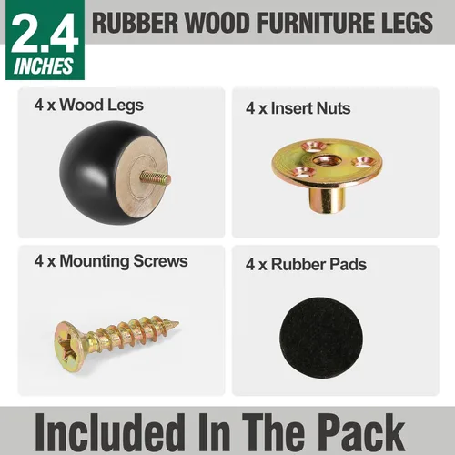 Vista 2 de FoDau770 Patas de madera de goma para muebles de 2.4 pulgadas, patas de sofá modernas de mediados de siglo, patas de sofá resistentes, patas