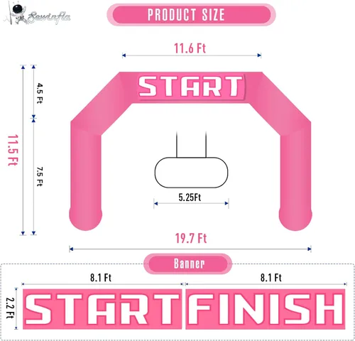 Vista 2 de Arco inflable de línea de meta de arranque de 20 pies rosa con potente soplador