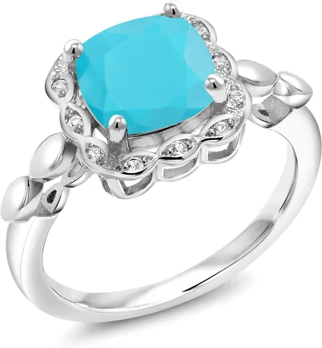 Vista 89 de Gem Stone King Anillo de compromiso de plata de ley 925 de 0.315 in con piedra natal y zafiro blanco creado Anillo de compromiso de boda