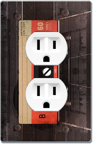 WIRESTER Placa de pared dúplex con cubierta de salida - Cinta de casete vintage roja
