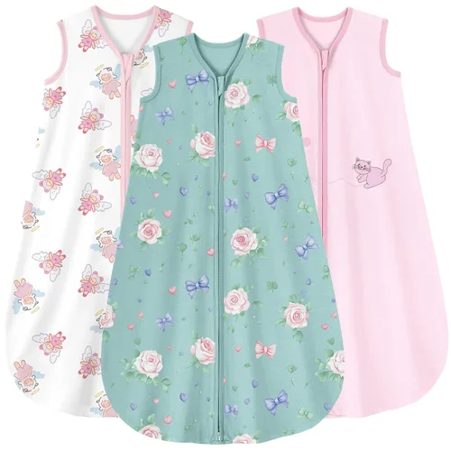 Vista 30 de Yoofoss Saco de dormir para bebé de 0 a 6 meses, manta para bebés 100% algodón orgánico, cremallera de 2 vías, TOG 0.5, saco de dormir para niños