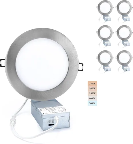 Vista 11 de POPANU Iluminación LED empotrable prémium de 4 pulgadas, 5 CCT, ajustable, regulable, empotrable, lámpara de techo con caja de conexiones