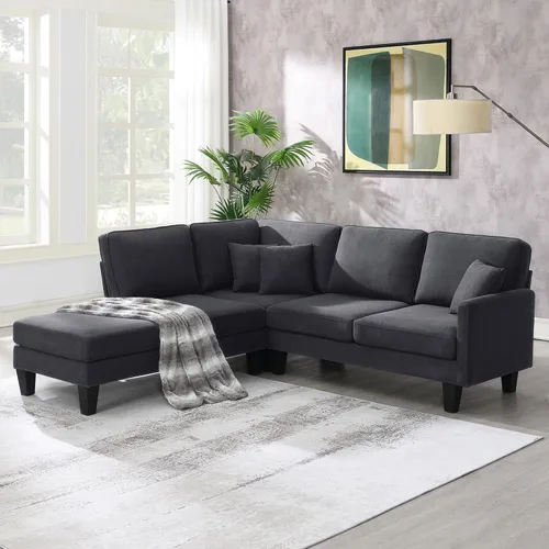 Vista 96 de Sofá modular en forma de L de 100.7 pulgadas con otomana extraíble, modernos sofás de 3 plazas con dos reposabrazos y patas de metal, cómoda tela