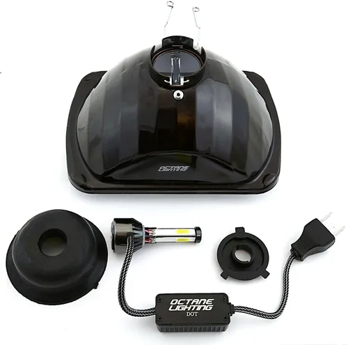 Vista 8 de Octane Lighting Proyector de cristal transparente LED de 7 x 6 pulgadas, faros delanteros de metal, 4000 lúmenes, H4, par de bombillas