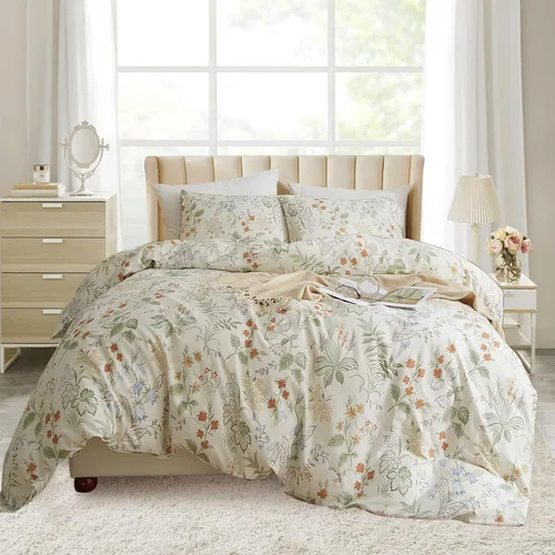 Vista 40 de EAVD Juego de edredón floral azul Twin/Twin XL blanco, microfibra suave, 3 piezas, juego de edredón bohemio con flores botánicas para niñas con 2