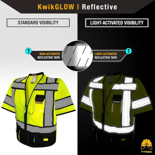 Vista 3 de KwikSafety - Chaleco de seguridad SHERIFF & SPECIALIST [Bolsillos de uso múltiple] Chaleco reflectante Clase 2 ANSI OSHA para hombres