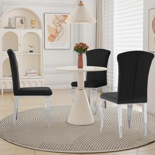 Vista 7 de Sillas de comedor modernas, silla de comedor tapizada de lujo sin brazos, con patas de acero inoxidable espejadas para cocina, comedor, sala