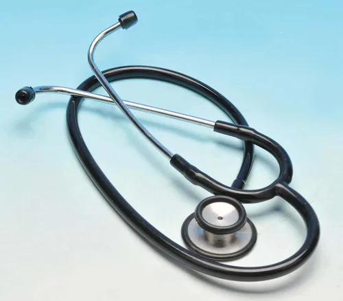 Vista 2 de EISCO Estetoscopio - Tubo de PVC de 22 pulgadas de largo - Binaural de acero inoxidable - Incluye orejeras de repuesto y cubierta de diafragma